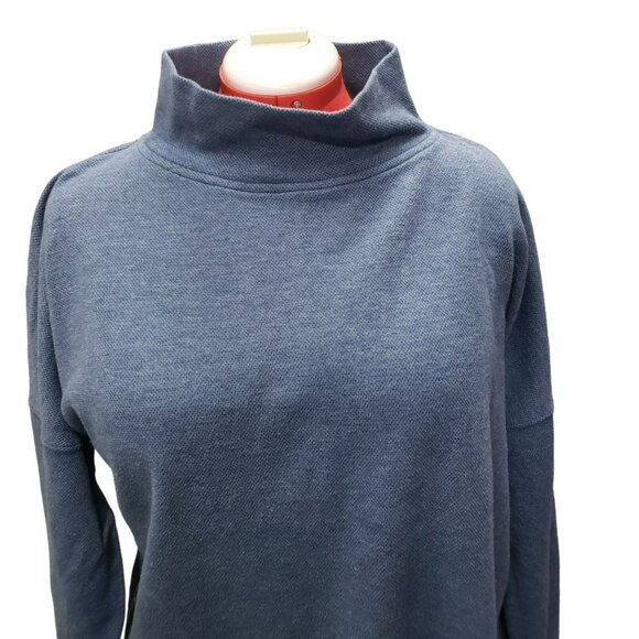 Vineyard Vines Drop Shoulder Pullover Top, Sz L Blue Mock Neck, See Measurements - Picture 2 of 9